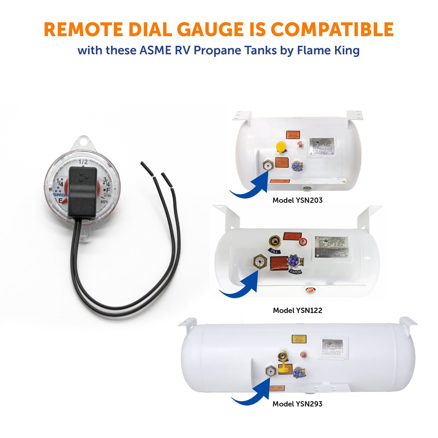 Flame King 0-90 Ohm Twin-Site Remote Dial Gauge for RV ASME Propane Tanks