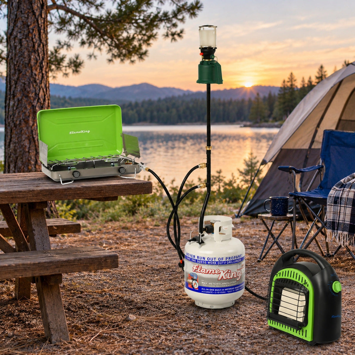 Flame King 3 Outlets Adapter 20 to 1LB Propane Tank Distribution Post Pole Tree Stem Stand
