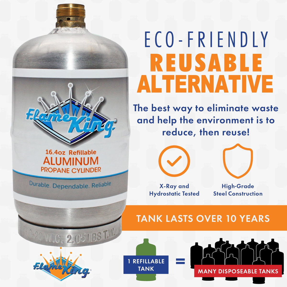 Flame King Eco Friendly Sustainable 1lb Aluminum Refillable Propane Tank LP Cylinder