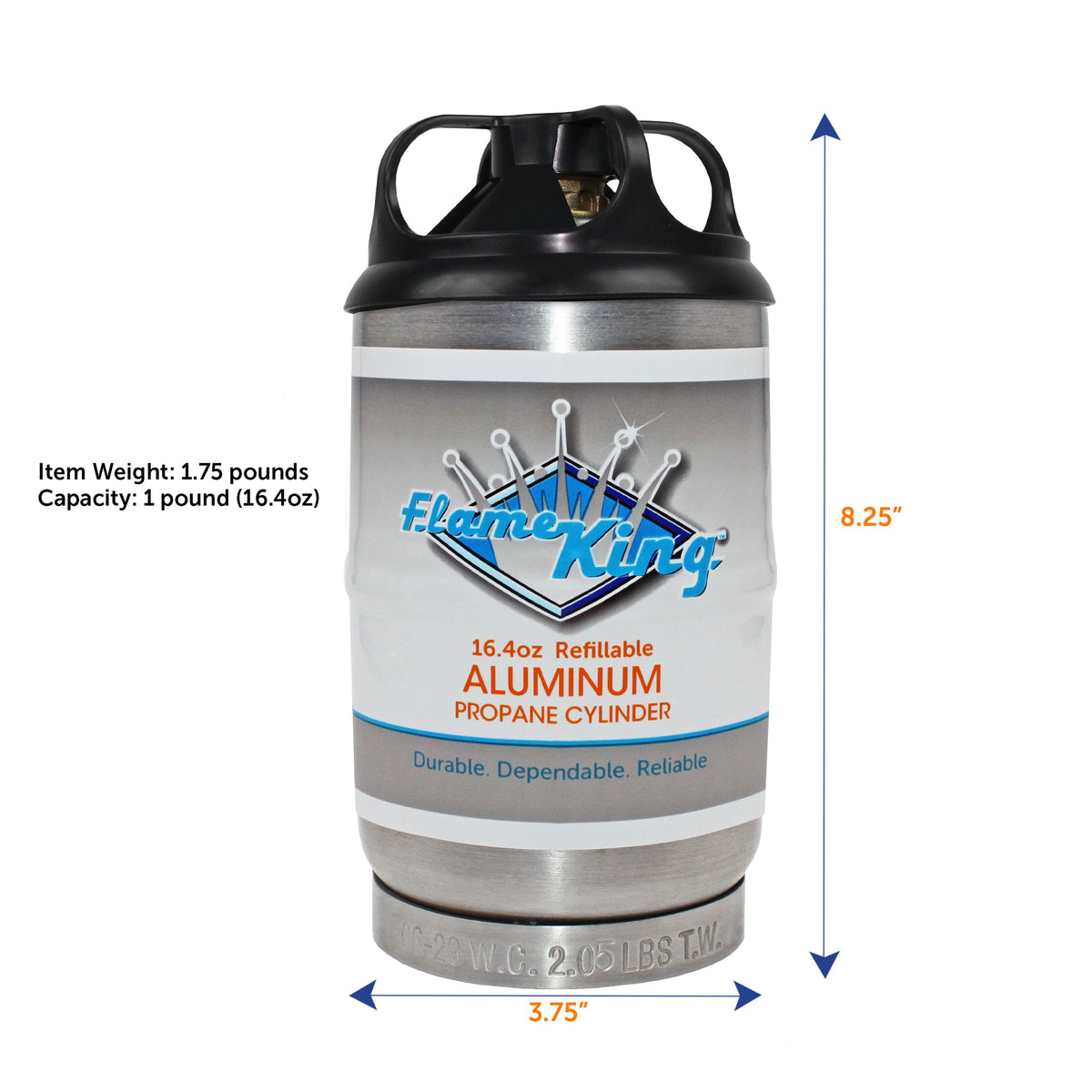 Flame King Eco Friendly Sustainable 1lb Aluminum Refillable Propane Tank LP Cylinder