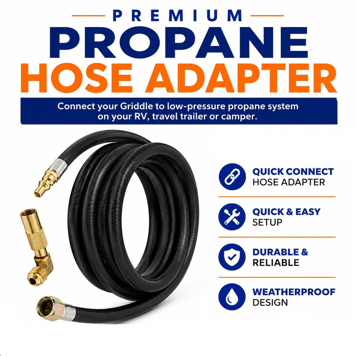 Flame King 12ft RV Quick Connect Hose Adapter for 17" or 22" Griddle