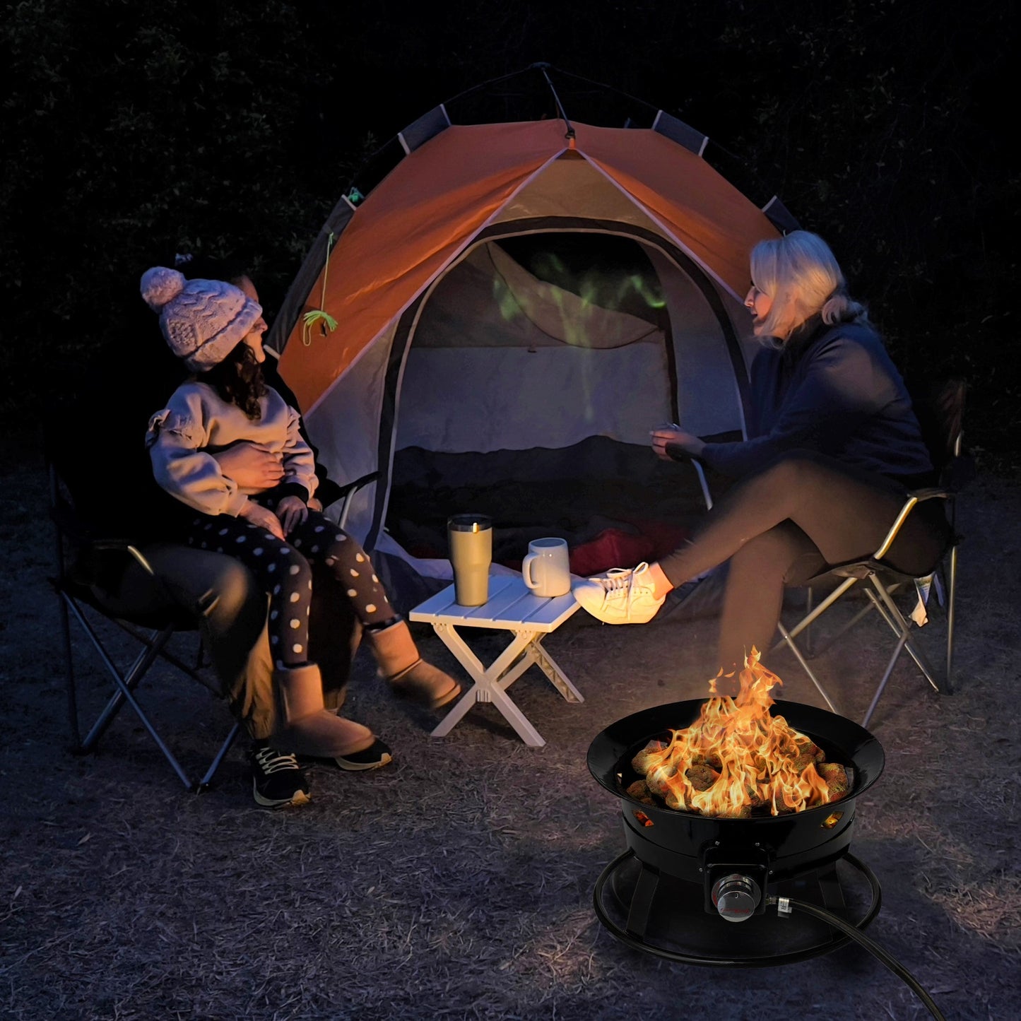 Flame King Outdoor Portable Propane Gas 19″ Fire Pit Bowl with Self Igniter Cover Carry Straps