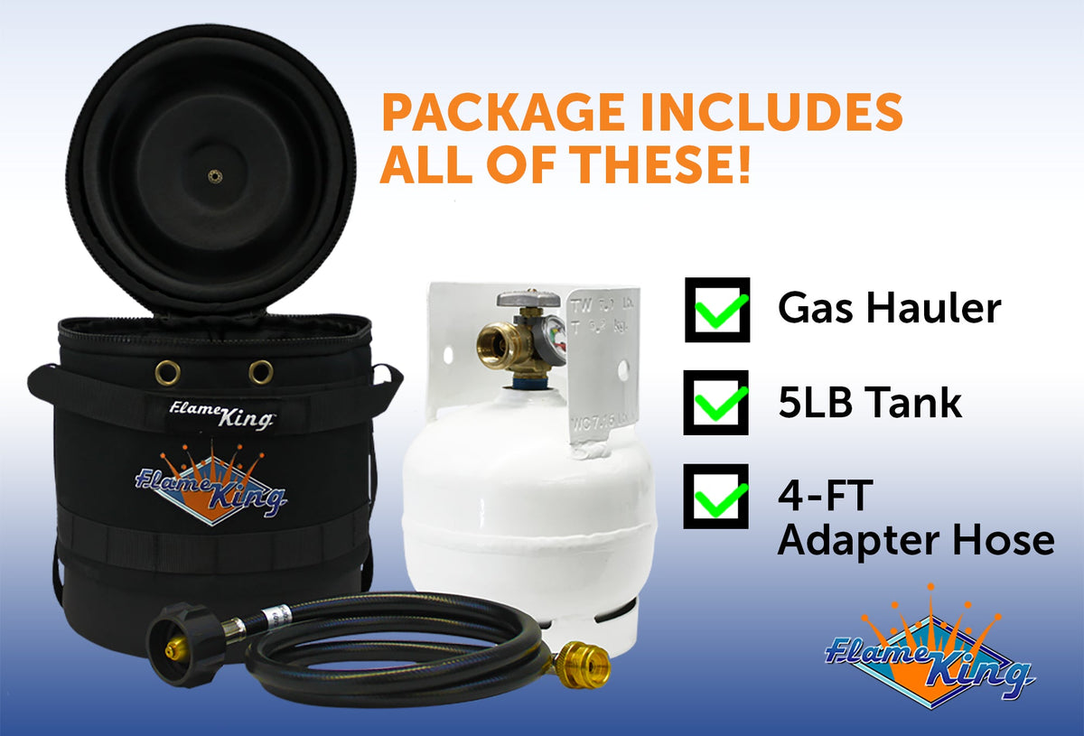 Flame King Propane Gas Hauler Kit 3lb Empty Propane Tank, Adapter Hose and Insulated Protective Carry Case