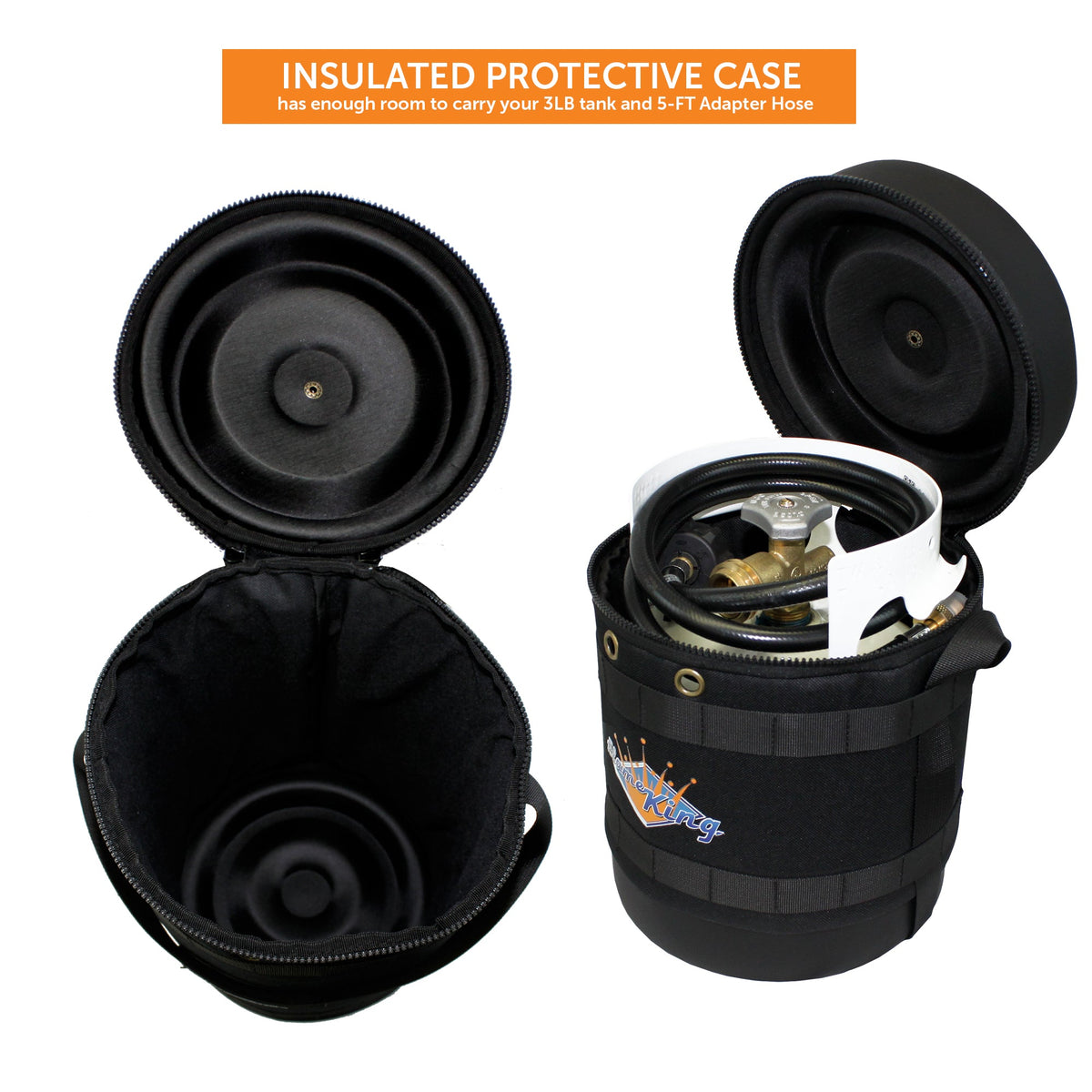 Flame King Propane Gas Hauler Kit 3lb Empty Propane Tank, Adapter Hose and Insulated Protective Carry Case