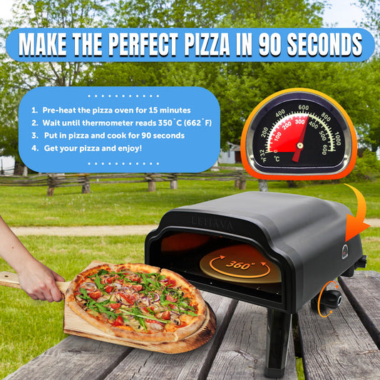 Flame King Outdoor Portable 14-inch Propane Pizza Oven Gas 360 Degree Rotating Stone