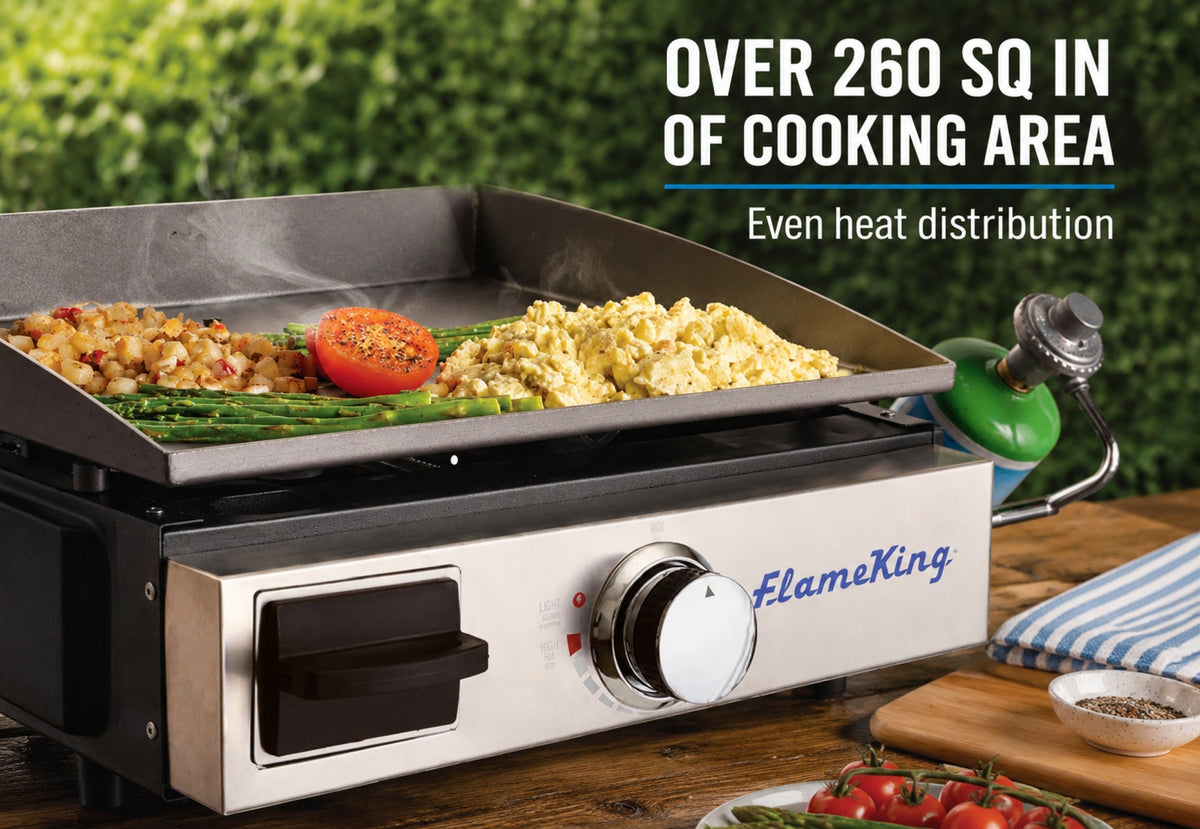Flame King Flat Top Portable Propane Griddle with Cast Iron Burner