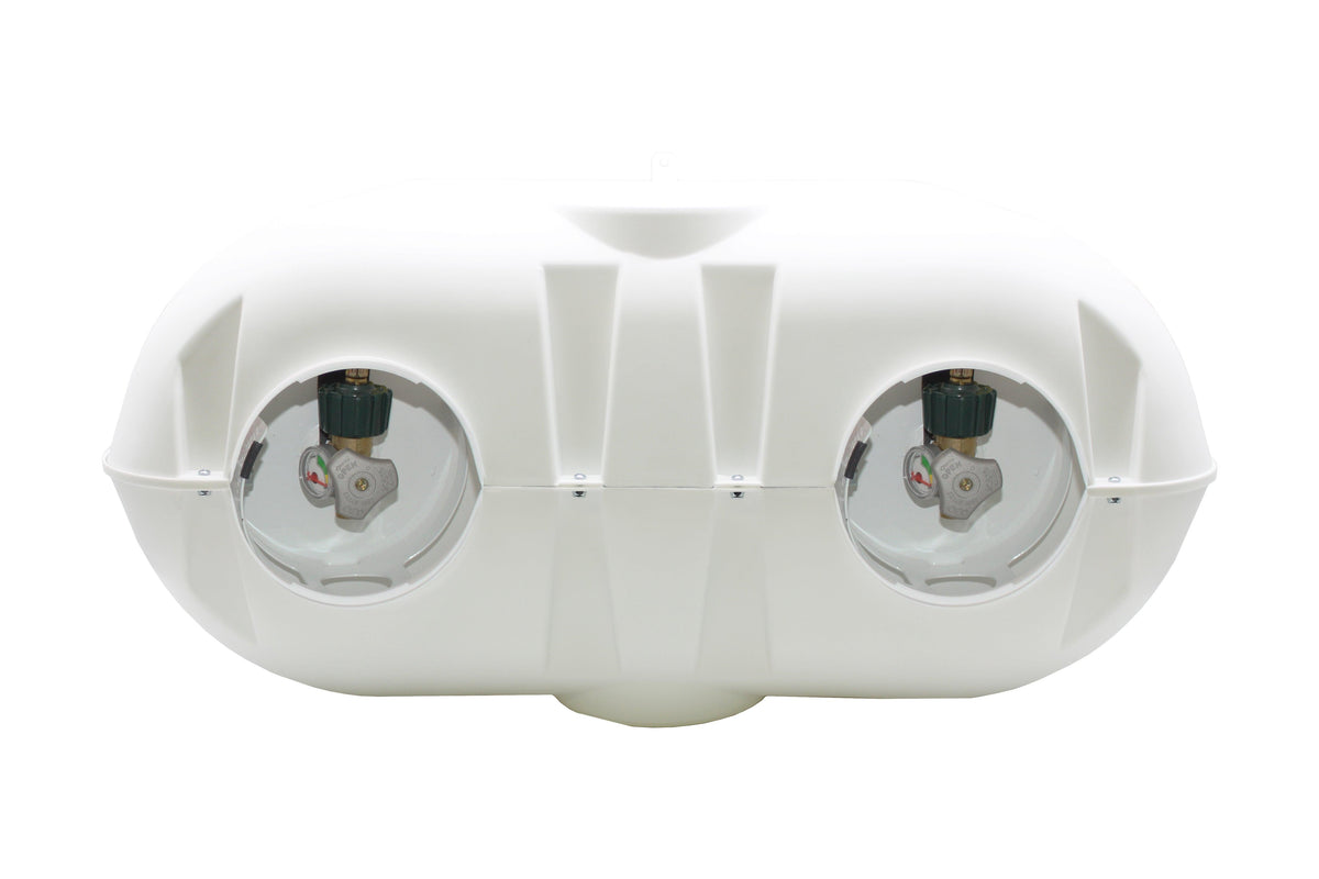 Flame King Dual 30LB LP Propane Tank Light Plastic Heavy Duty Cover RV Trailer White
