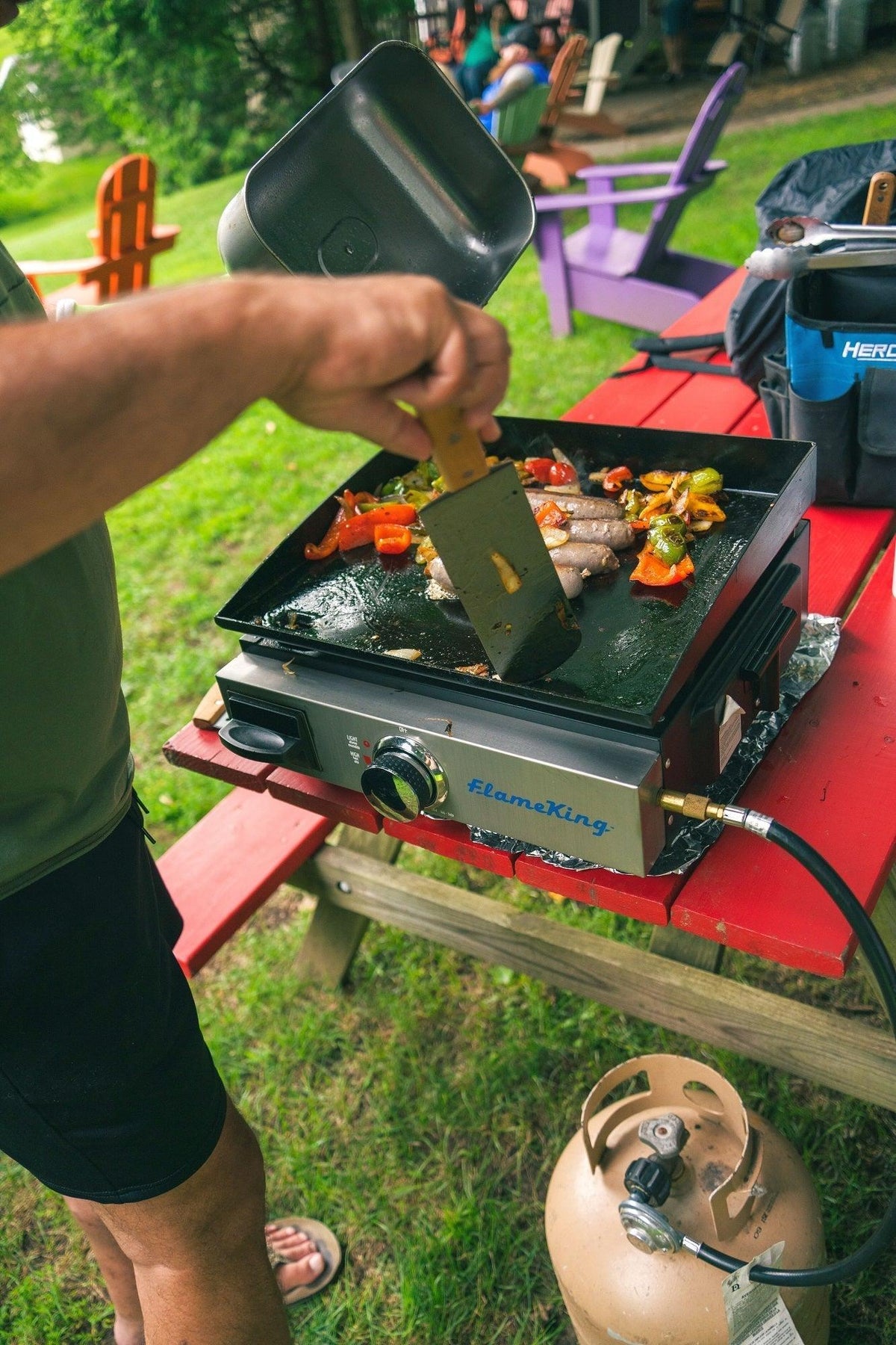 Flame King Flat Top Portable Propane Griddle with Cast Iron Burner
