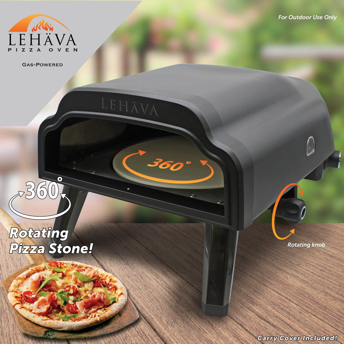 Flame King Outdoor Portable 14-inch Propane Pizza Oven Gas 360 Degree Rotating Stone