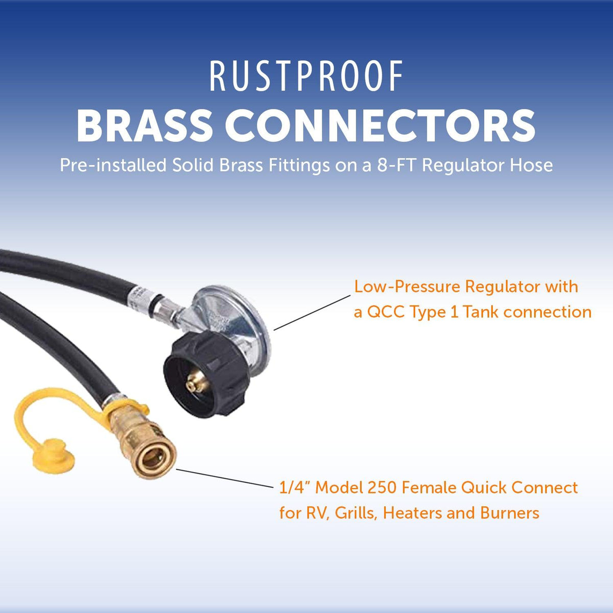Flame King Propane Regulator Hose with Quick Connect - 12 feet