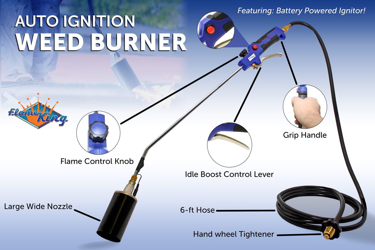 Flame King Propane Weed Burner Torch 340,000 BTU with Battery Operated Igniter