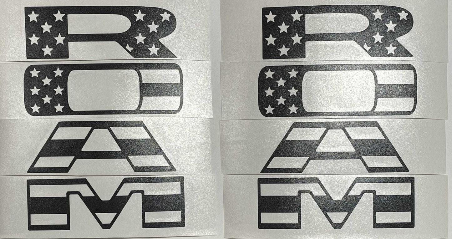 Premium Cast Matte Black Die-Cut Vinyl Flag Decals for 2019-2025 RAM Doors