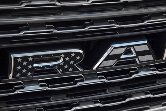 Premium Cast Matte Black Die-Cut Vinyl Flag Decals for 2019-2025 RAM Grille