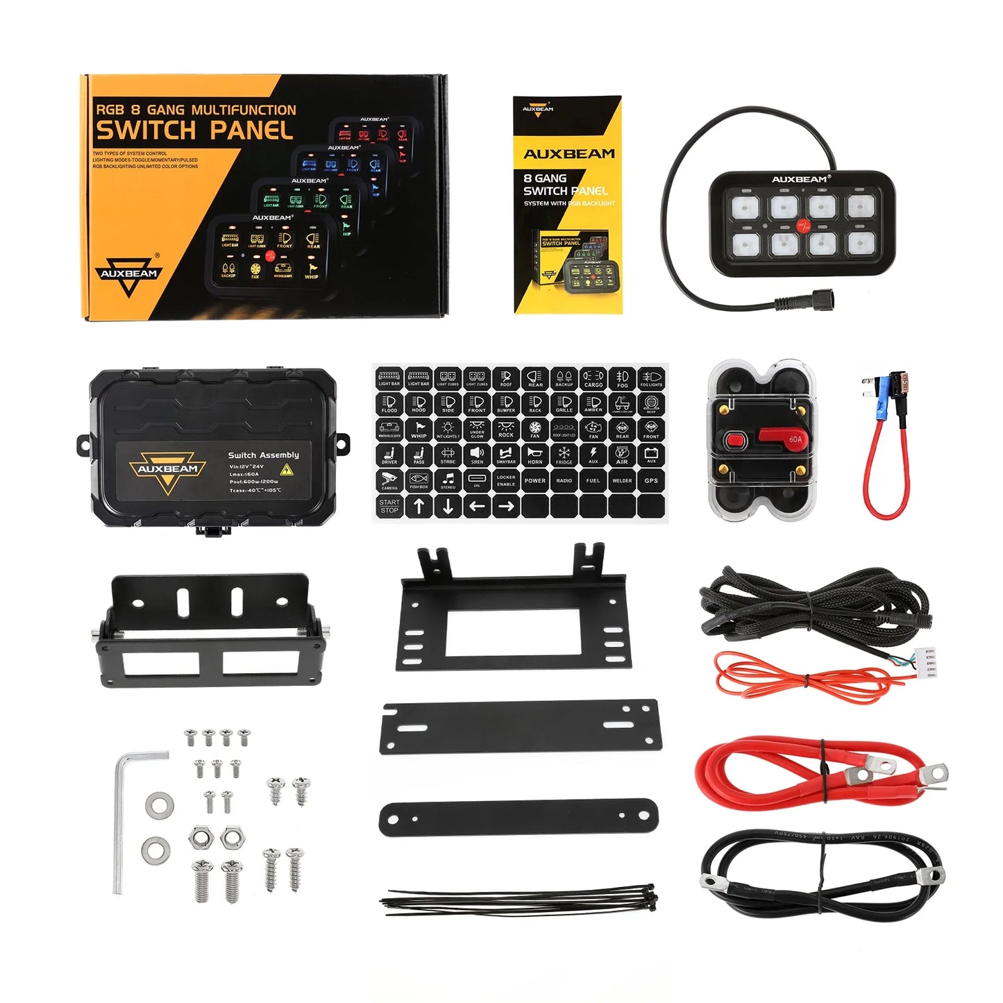Auxbeam 8 Switch Controller with RGB Backlight, Fuse Box, and Bluetooth App (AR-800)