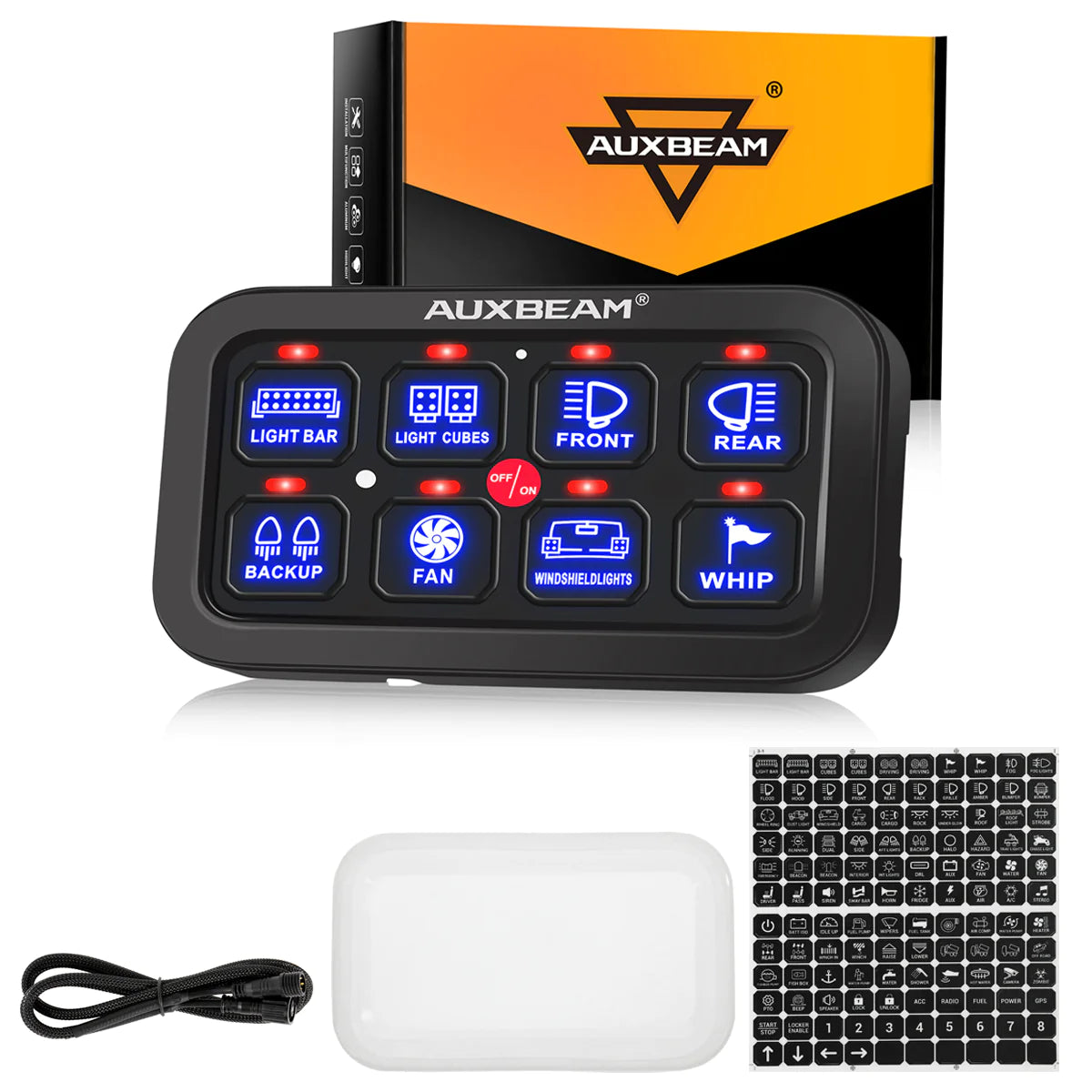 Auxbeam 8 Switch Controller with Blue Backlight & Fuse Box (BA80)