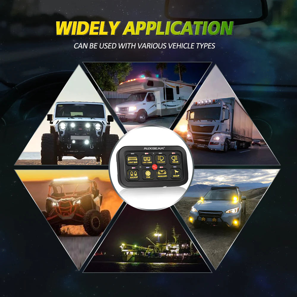Auxbeam 8 Switch Controller with RGB Backlight, Fuse Box, and Bluetooth App (AR-800)