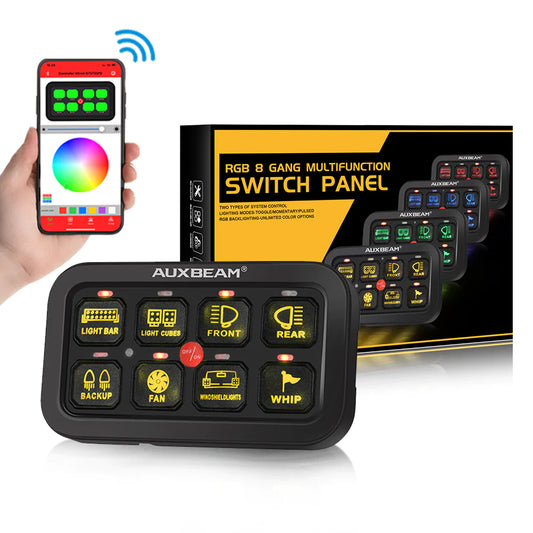 Auxbeam 8 Switch Controller with RGB Backlight, Fuse Box, and Bluetooth App (AR-800)