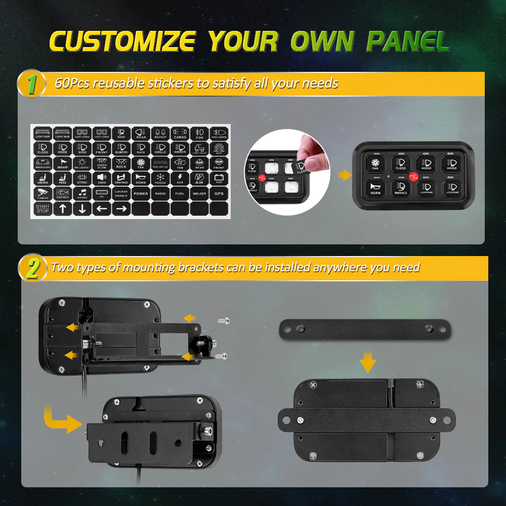 Auxbeam 8 Switch Controller with RGB Backlight, Fuse Box, and Bluetooth App (AR-800)