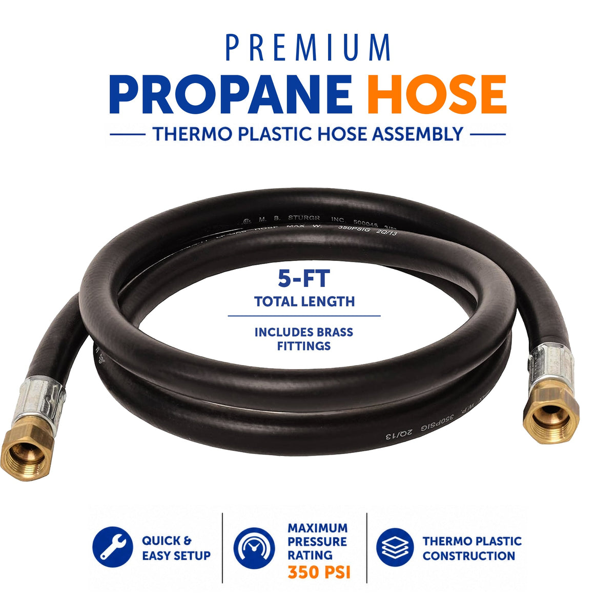 Flame King Thermo Rubber RV Slide Out Hose Assembly, 60 Inch, 3/8 Inch ID, Female to Female
