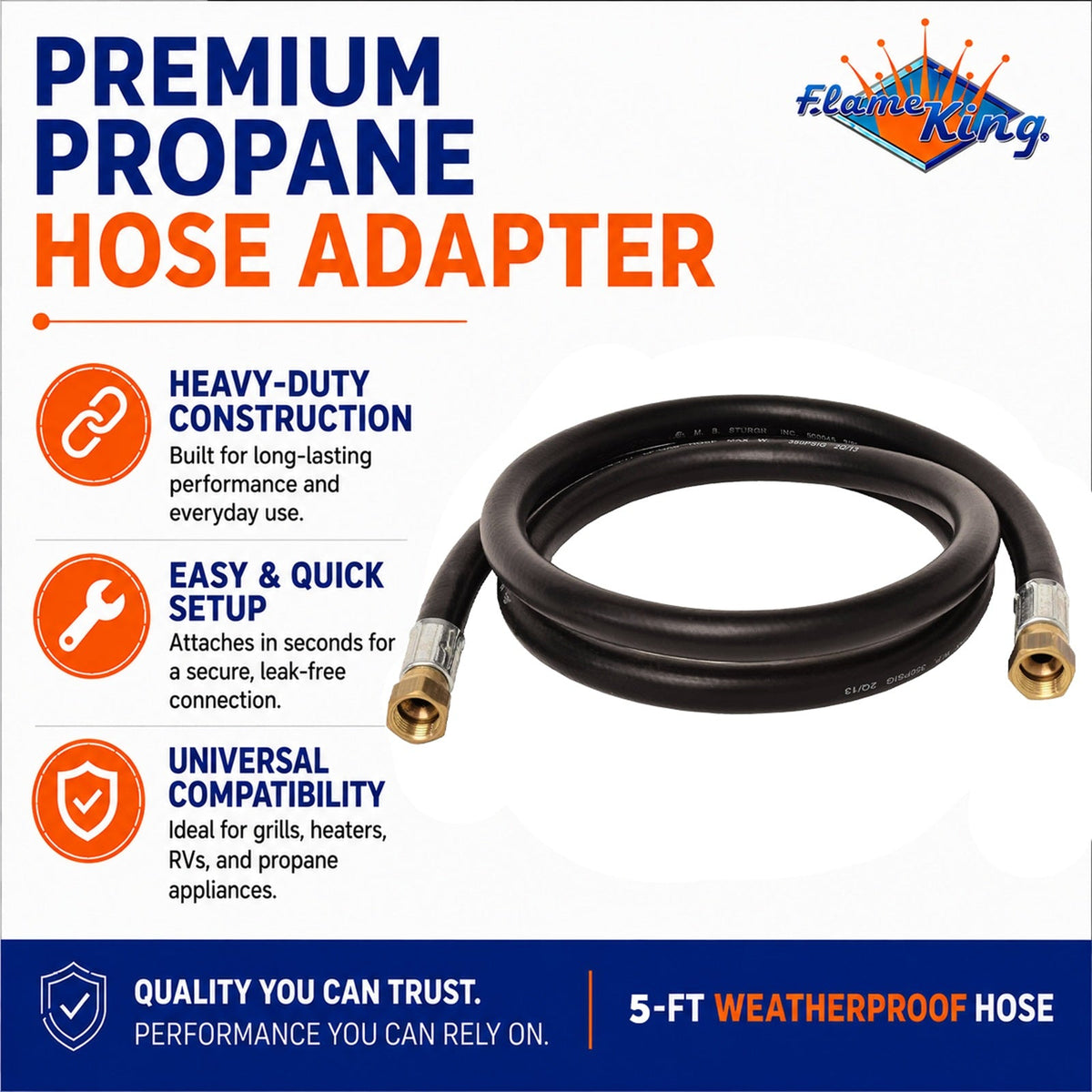 Flame King Thermo Rubber RV Slide Out Hose Assembly, 60 Inch, 3/8 Inch ID, Female to Female