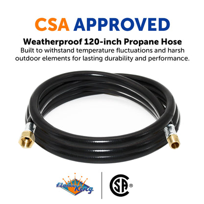 Flame King Connect Regulator to Gas Piping, Propane Thermo Plastic Rubber Hose Assembly, 120-inch, 3/8-inch ID for RVs and Travel Trailers
