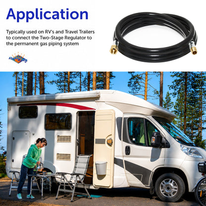 Flame King Connect Regulator to Gas Piping, Propane Thermo Plastic Rubber Hose Assembly, 120-inch, 3/8-inch ID for RVs and Travel Trailers