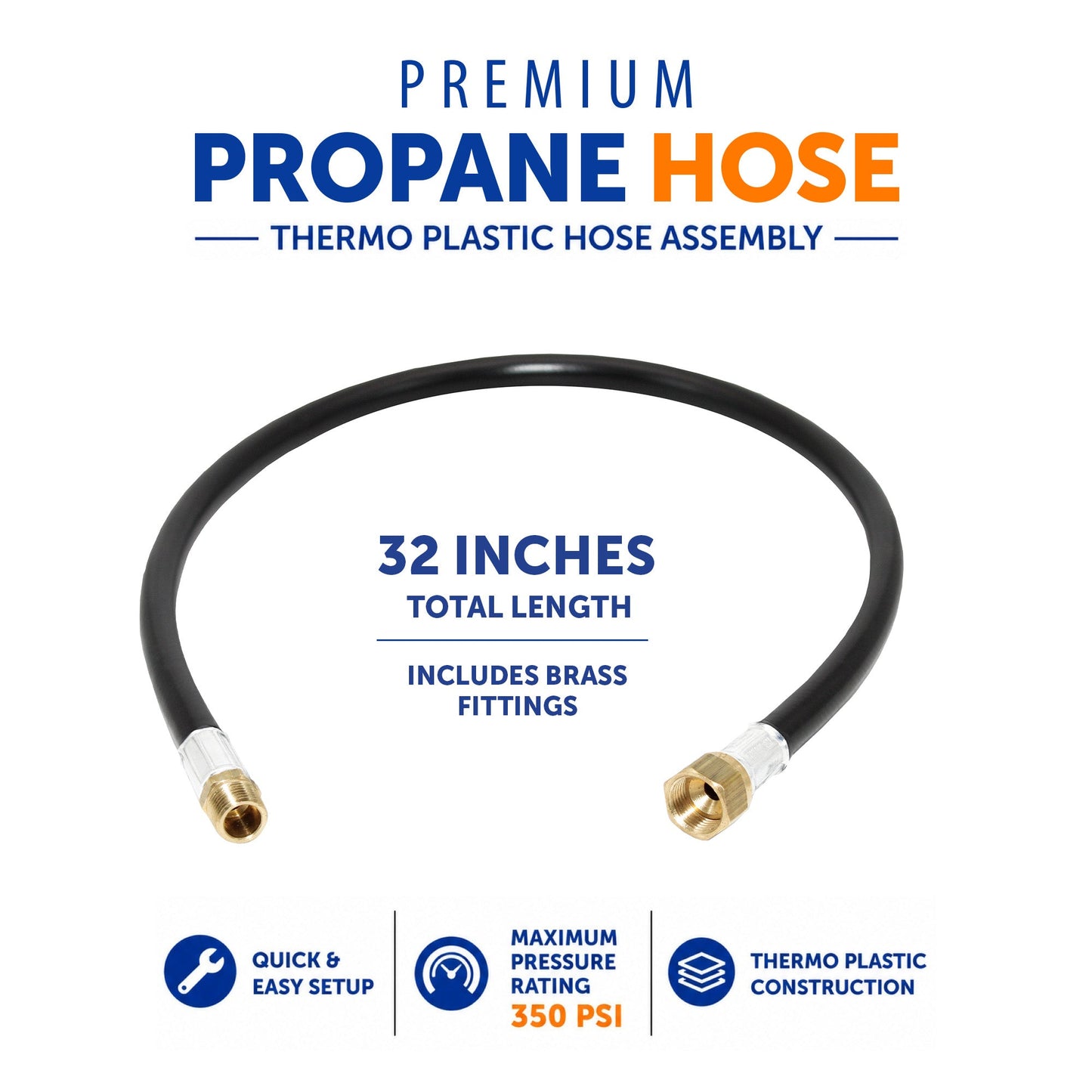 Flame King Thermo Plastic Hose Assembly for LP and Natural Gas, 32 Inch, 3/8 Inch