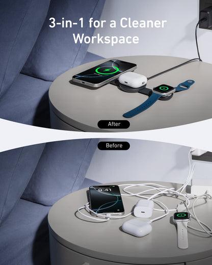 Anker MagGo Wireless Charging Station (3-in-1, Foldable Pad)