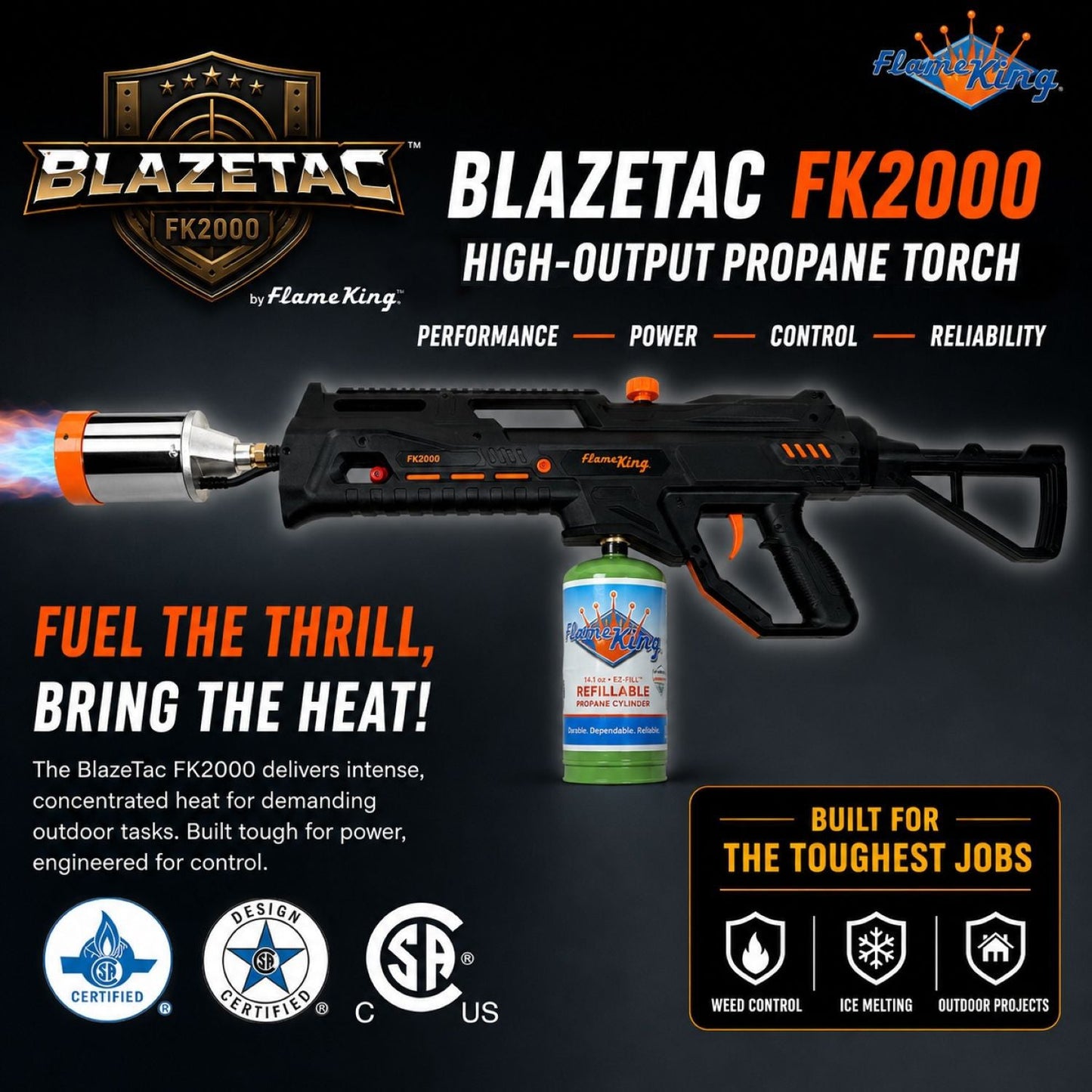 Flame King BlazeTac FK2000 Propane Torch Gun Weed Burner, Trigger Ignition