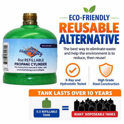 Flame King Eco Friendly Sustainable 8oz 1/2lb Refillable Propane Tank LP Cylinder