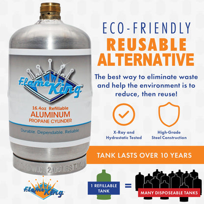 Flame King 1lb Aluminum Refillable Propane Tank LP Cylinder - 2 Pack Eco Friendly Sustainable Tank