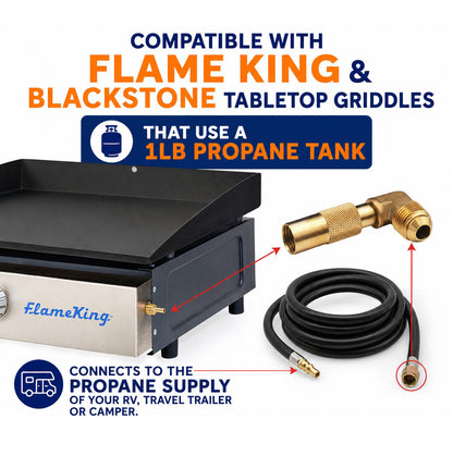 Flame King 12ft RV Quick Connect Hose Adapter for 17" or 22" Griddle
