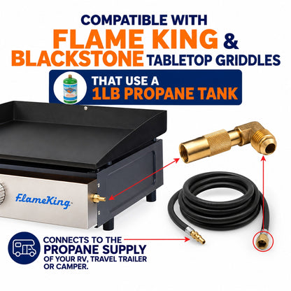 Flame King 12ft RV Quick Connect Hose Adapter for 17" or 22" Griddle