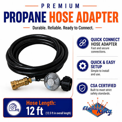 12FT QCC/Type 1 Regulator Hose with 1/4 Quick-Connect Adapter for Flame King Heaters and Buddy Mr Heaters