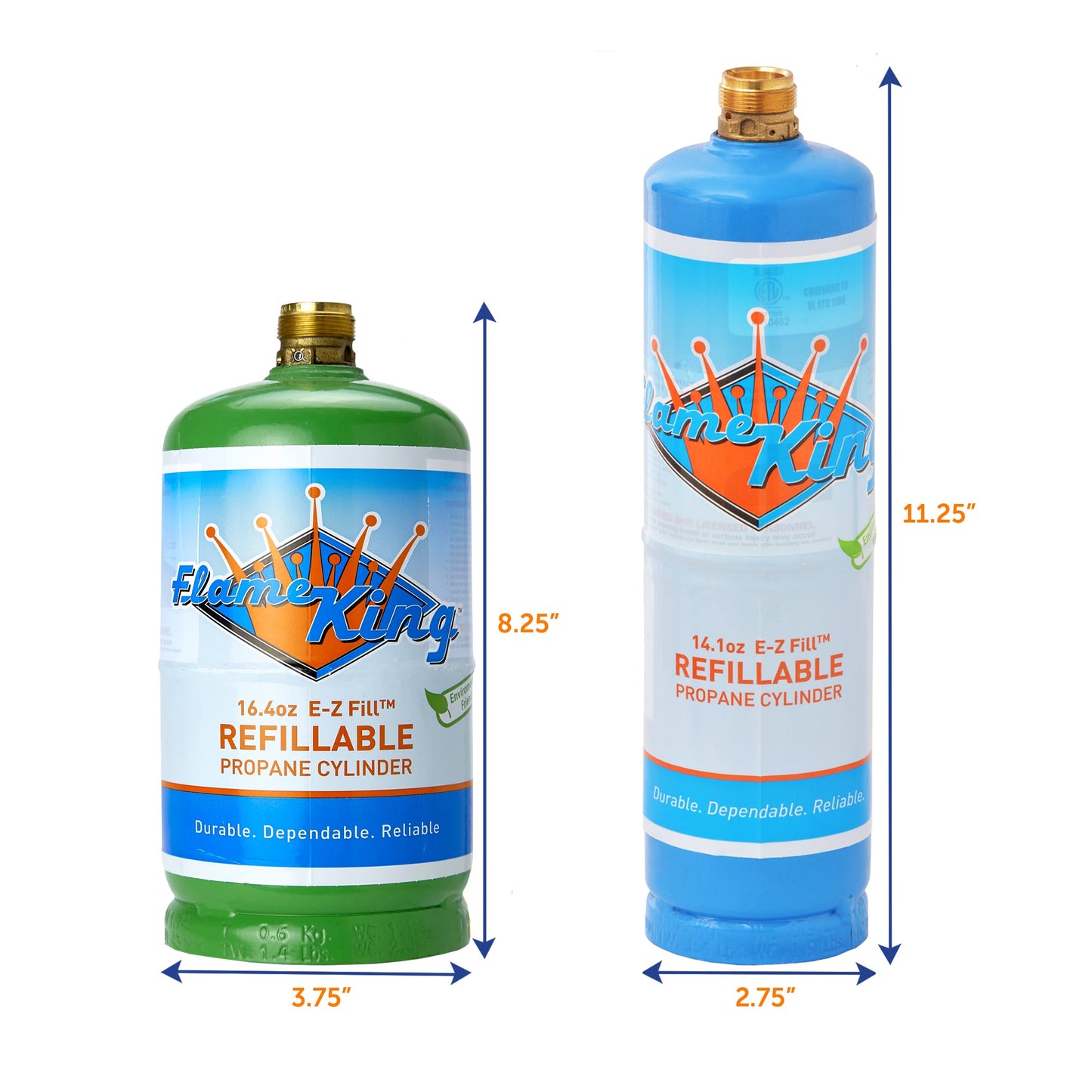 Flame King 1lb Refillable Propane Tank Welding LP Cylinder 14.1 - 2 Pack Eco Friendly Sustainable Tank