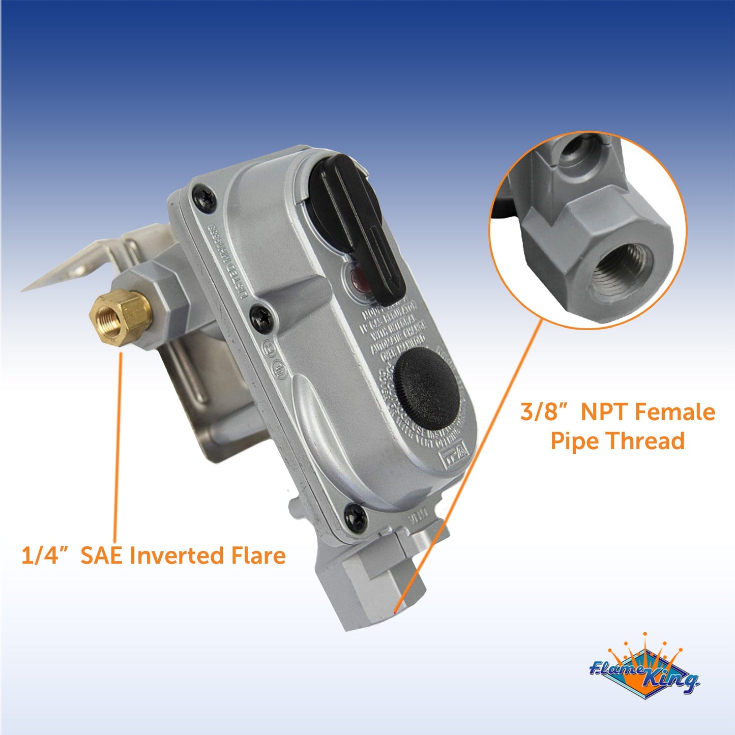 Flame King 2 Stage Auto Propane Gas Regulator with Pls Cover & Long Mount Bracket & 2-12" Pigtails
