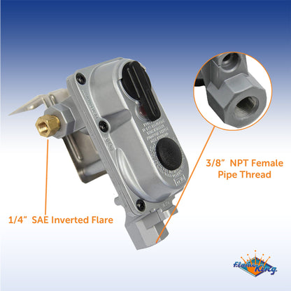 Flame King 2 Stage Auto Propane Gas Regulator with Pls Cover & Long Mount Bracket & 2-12" Pigtails