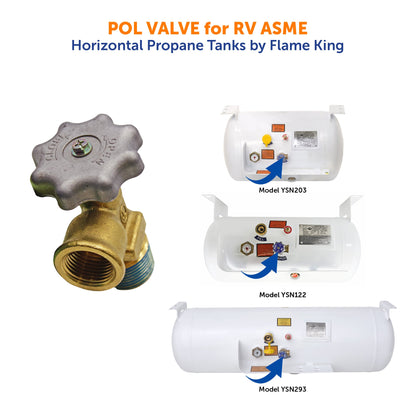 Flame King POL Valve for RV ASME Horizontal Propane Tanks