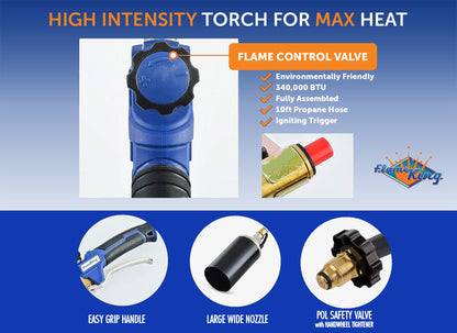 Flame King Auto Ignition Heavy Duty Propane Torch Weed Burner 340,000 BTU with Blast Trigger
