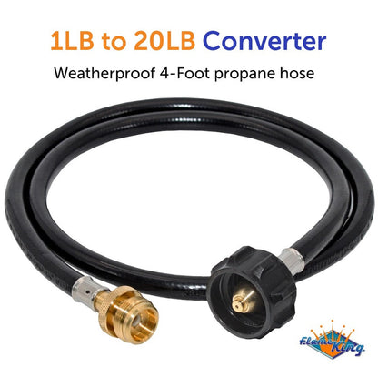 Flame King 4 Feet Propane Adapter Hose 1 lb to 20 lb Converter Replacement for QCC1
