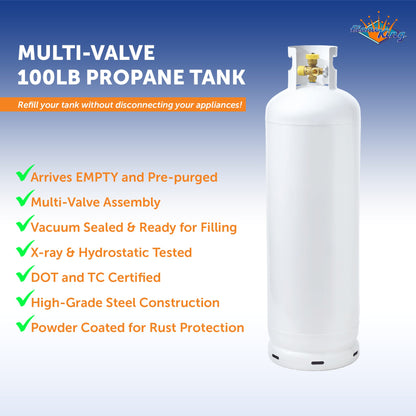 Flame King 100LB Multi-Valve Propane Tank High Capacity Filler