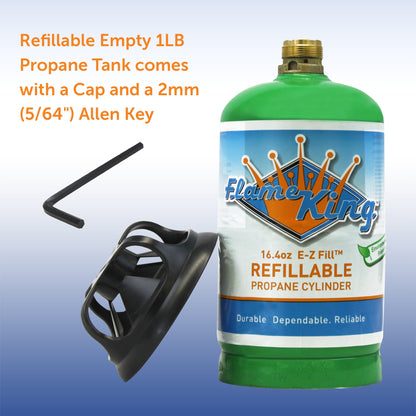 Flame King Eco Friendly Sustainable 1lb Empty Refillable Propane Tank LP Cylinder