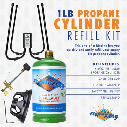 Flame King 1 lb Refillable Propane Cylinder Kit with Adapter & Stand