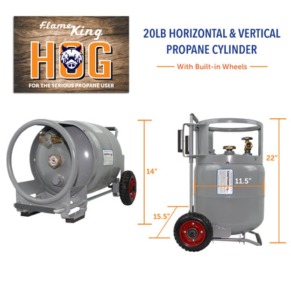 Flame King 20lb Horizontal & Vertical Propane Cylinder Gauge OPD & Wheels