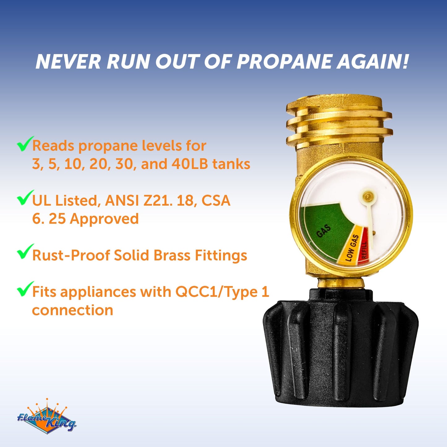 Flame King Propane Gas Level Indicator Check Gauge Meter For Propane Tanks Cylinders