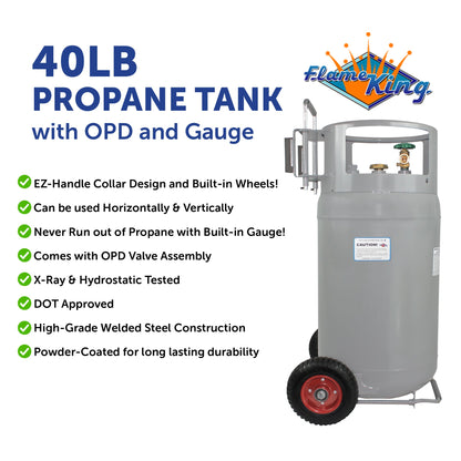 Flame King 40lb Horizontal & Vertical Empty Propane Cylinder with OPD & Wheels