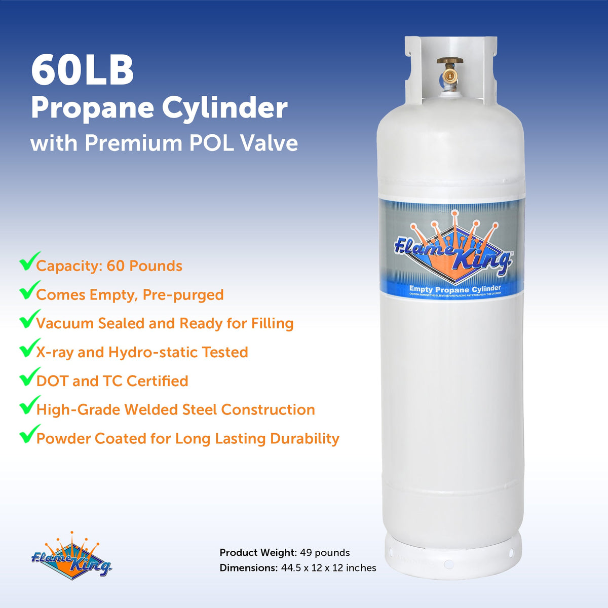 Flame King 60lb Propane Tank LP Cylinder with POL