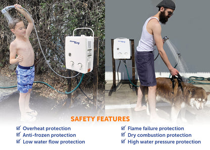 Flame King Tankless Outdoor Portable Camping Hot Shower Propane Gas 5L 1.32GPM Water Heater 34,000 BTU