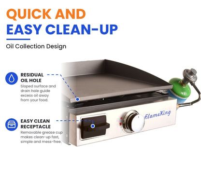 Flame King Flat Top Portable Propane Griddle with Cast Iron Burner