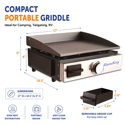 Flame King Flat Top Portable Propane Cast Iron Grill Griddle